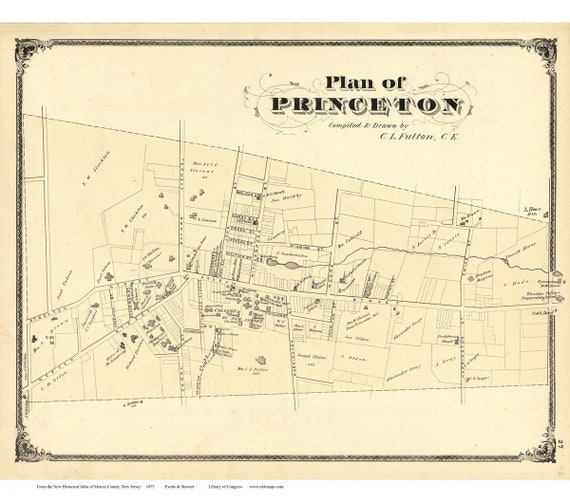Princeton Nj On Map Plan Of Princeton New Jersey 1875 Old Map Reprint Nj Mercer | Etsy