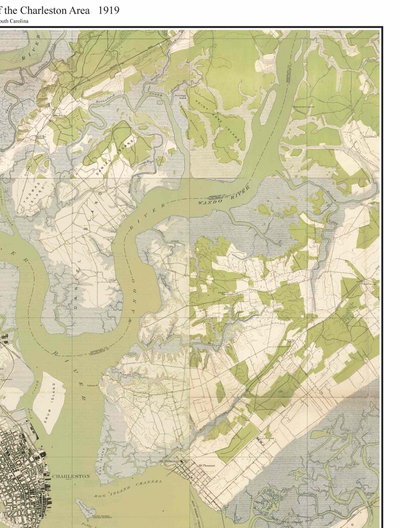 Charleston Area SC 1919 Old Topo Map USGS Custom Composite - Etsy