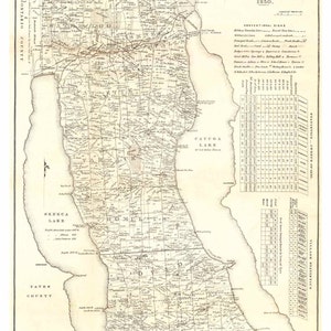Seneca County  New York 1850  - Old Wall Map Reprint with Homeowner Names - Genealogy