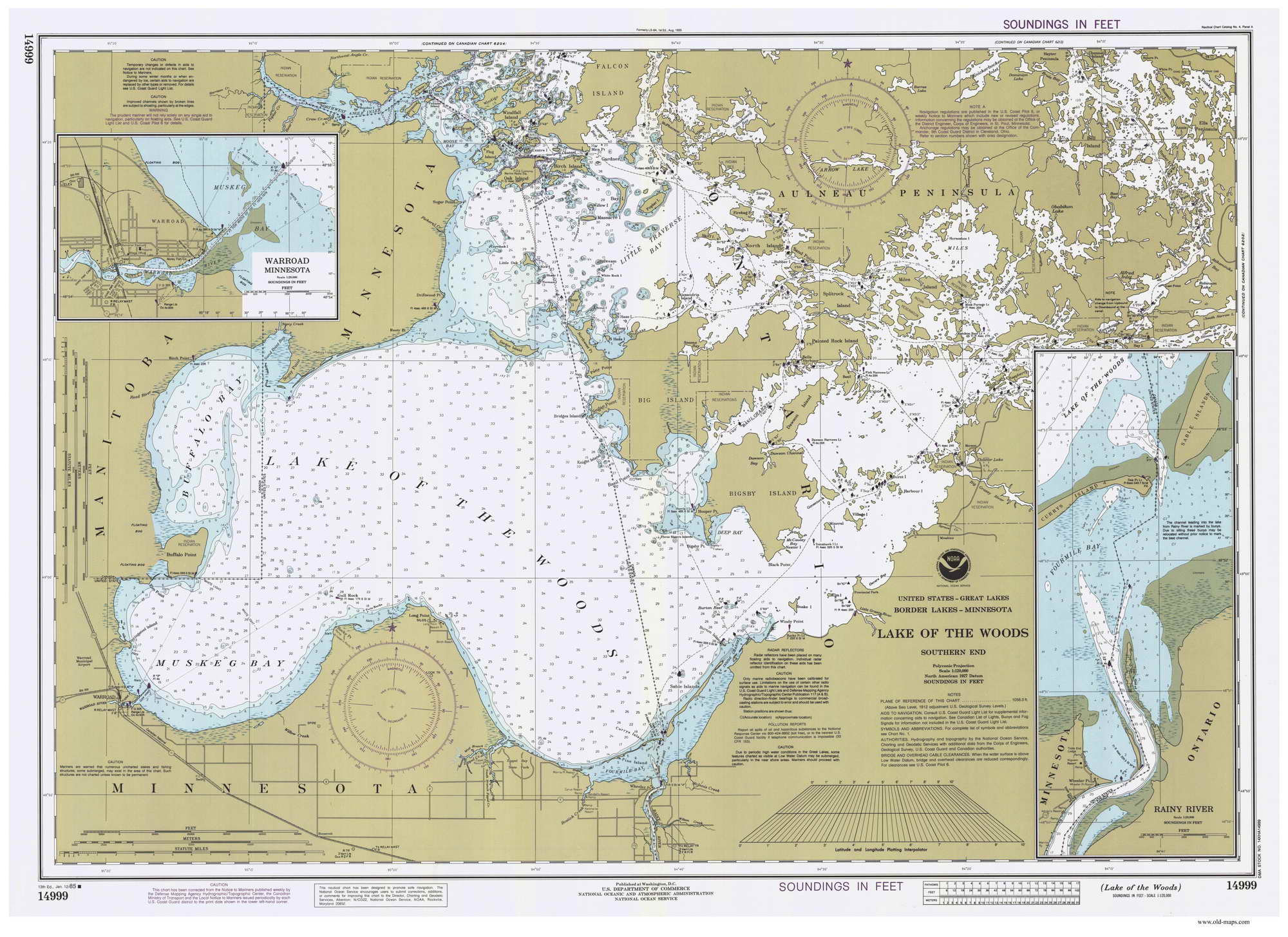 Lake Of The Woods Map Lake Of The Woods 1985 Nautical Map Reprint Great Lakes | Etsy