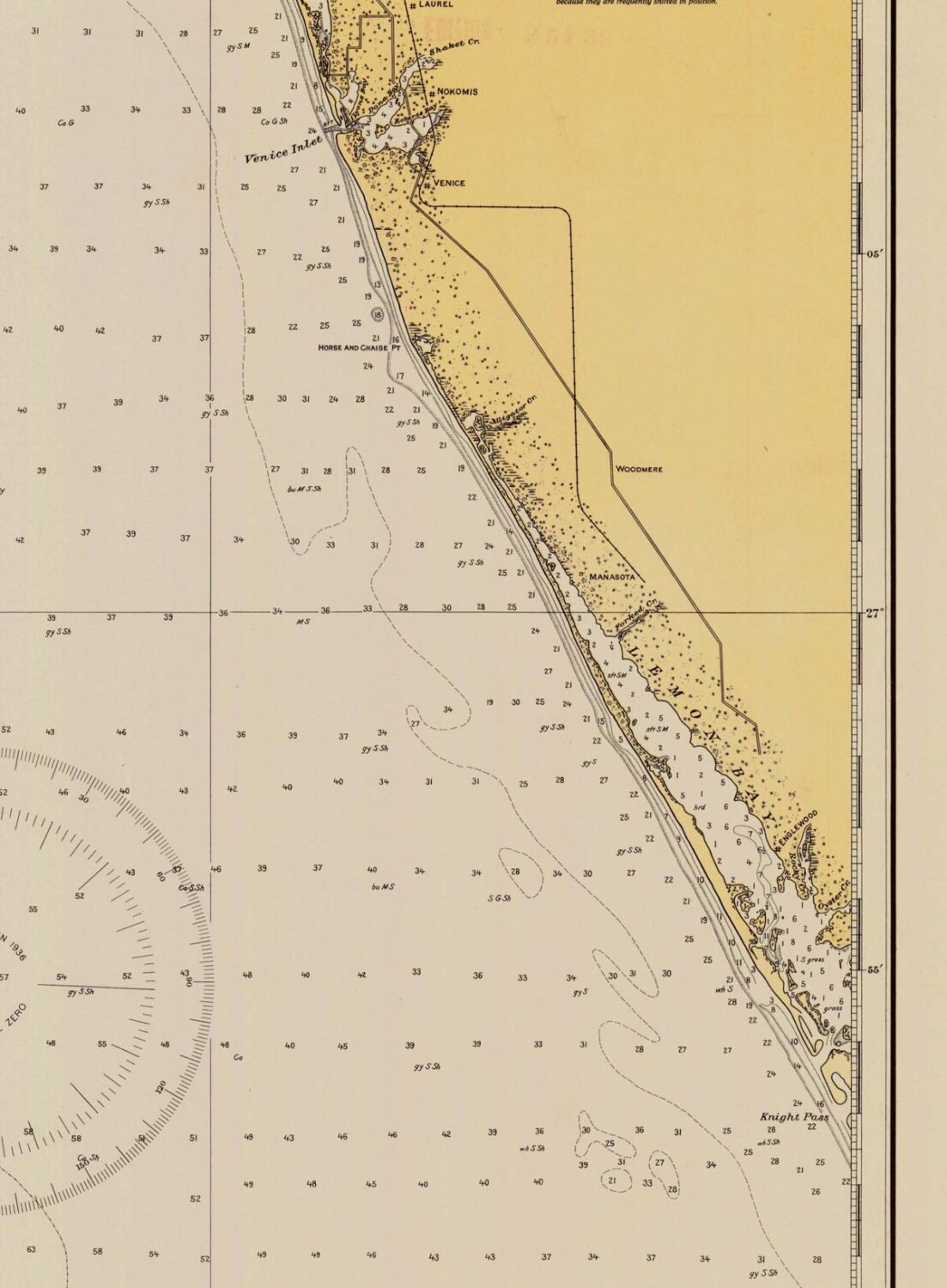 Lemon Bay to Passage Key Inlet 1930 Nautical Map Sarasota Venice Anna ...