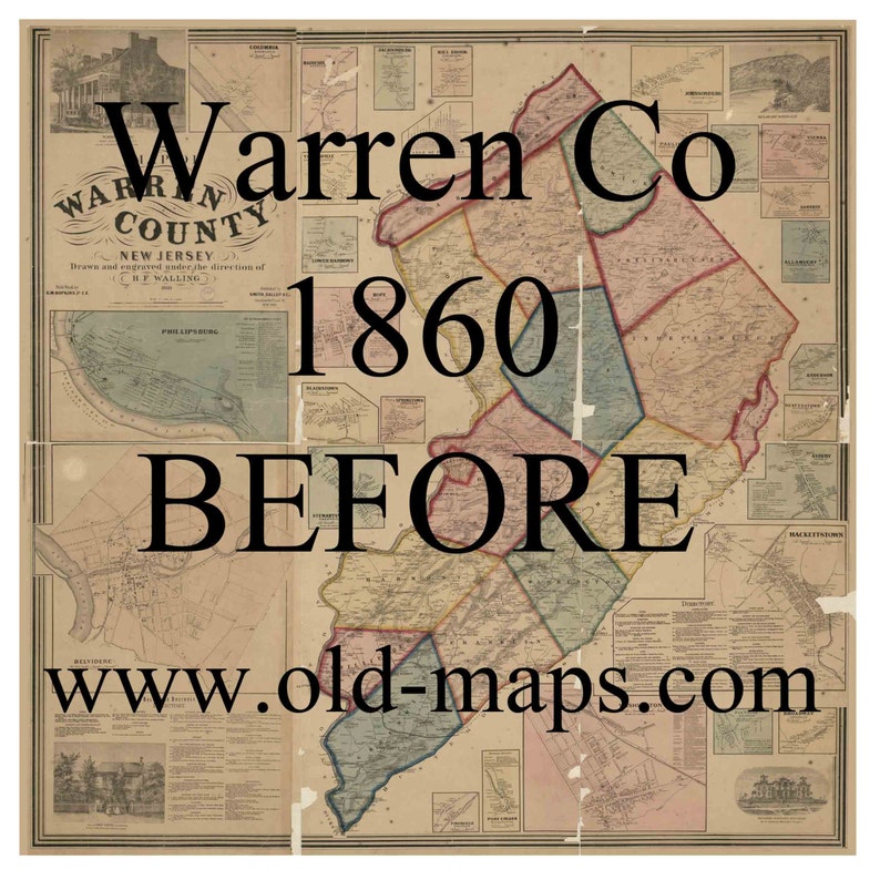 Warren County New Jersey 1860 Old Wall Map Reprint With Etsy