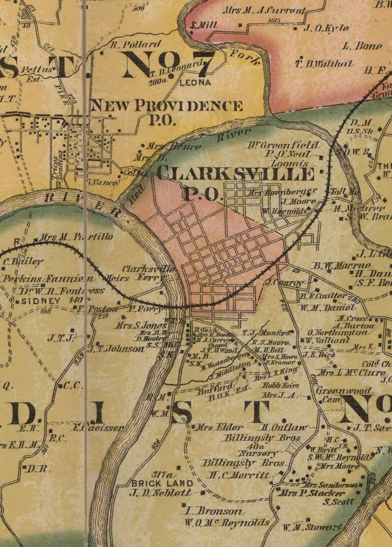 Montgomery County Tennessee 1877 Old Wall Map Reprint with | Etsy