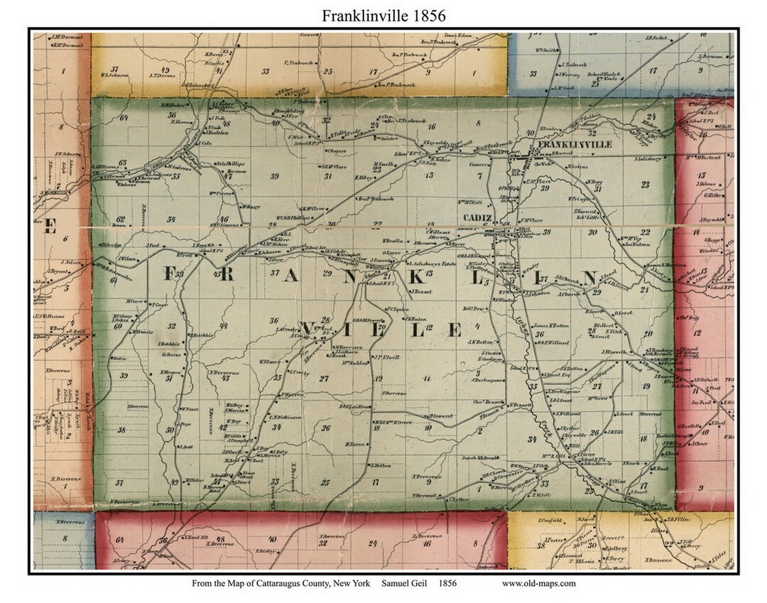 Franklinville New York 1856 Map Homeowners Names Cadiz Etsy