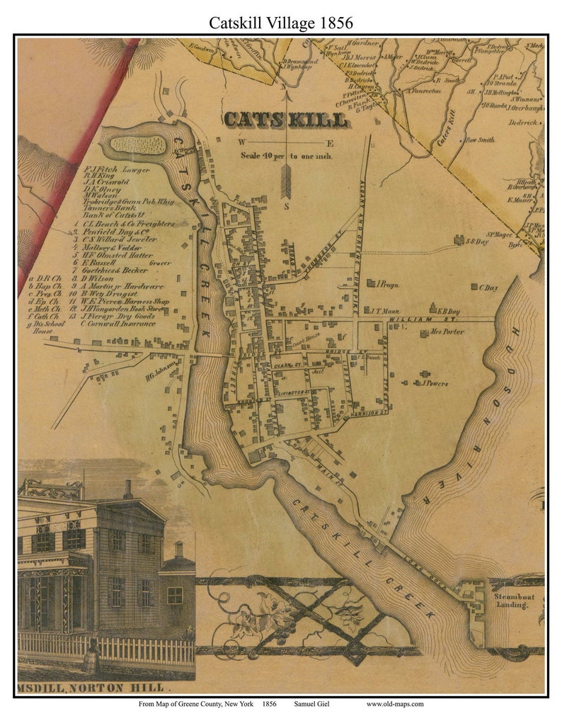 Catskill Village 1856 Old Town Map With Homeowner Names New York ...