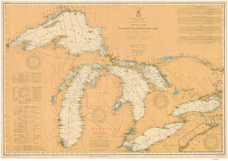 Great Lakes 1909 Nautical Map Reprint Great Lakes All image 1