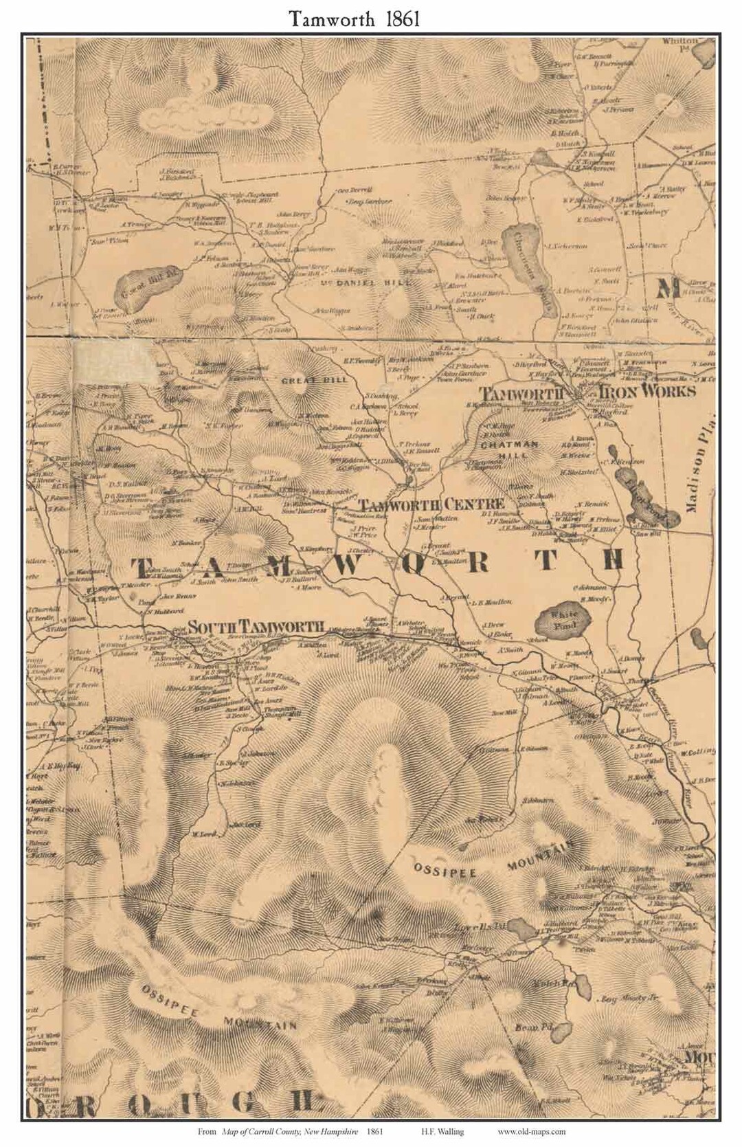 Tamworth 1861 Old Town Map With Homeowner Names New Hampshire Reprint