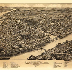 Sherbrooke 1881 Birds Eye View Quebec Province, Canada - Old Map  - Reprint