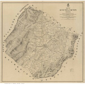 Augusta County  Virginia  1875 -  Old Wall Map  With Homeowner names   Reprint
