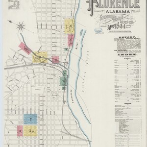 Florence 1894 Old Map Fire Insurance AL Alabama - Reprint