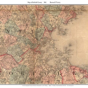 Suffolk County and Boston 1861 - H.F. Walling Reprint - Shows House locations