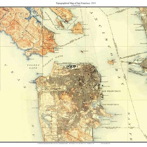 San Francisco 1915 Custom USGS Old Topo Map - The City - Oakland Piers - Sausalito Composite Reprint California