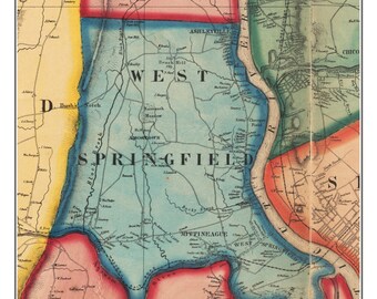 Map Of Springfield Ma And Surrounding Towns West Springfield 1857 Old Town Map With Homeowner Names | Etsy New Zealand