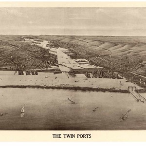 Duluth Superior 1915 - Twin Ports Birds Eye View - Reprint