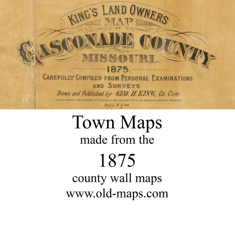 Brush Creek 1875 Old Town Map with Homeowner Names Missouri Gasconade County Reprint Genealogy TM