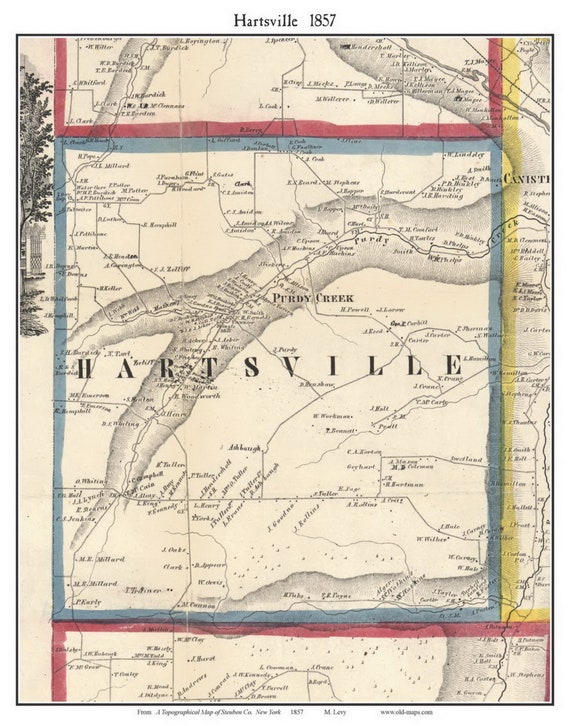 Hartsville 1857 Old Town Map with Homeowner Names New York Etsy