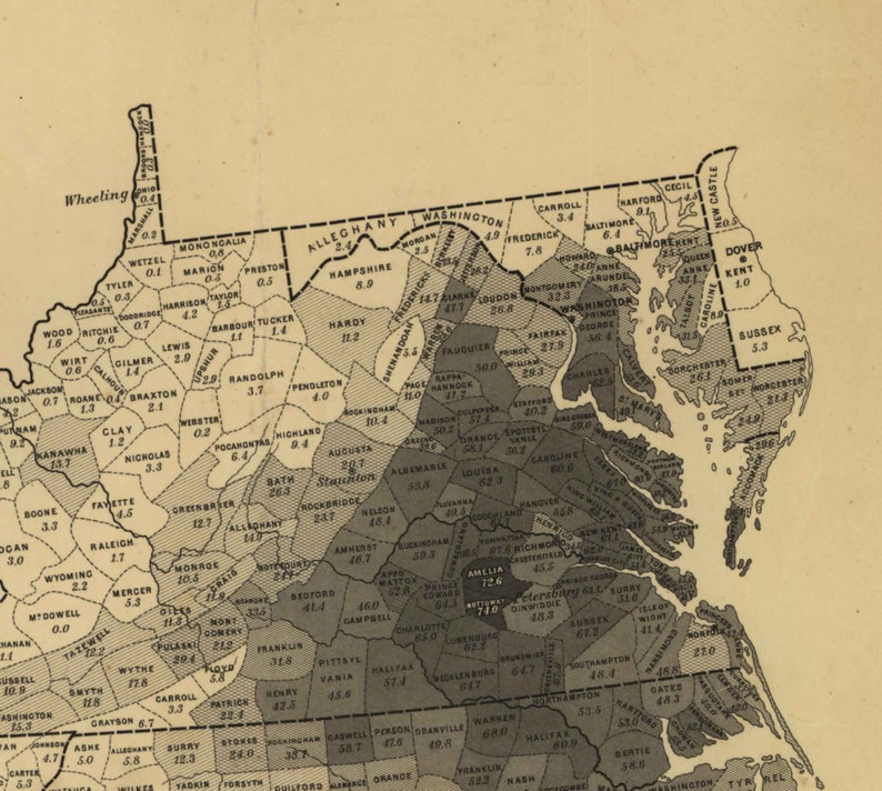 Southern States Census Map 1861 Slave Population Density United States Reprint USA Regional Southeast image 3