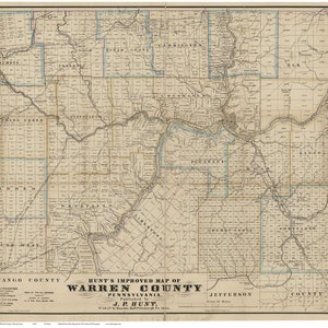 Warren County Pennsylvania  1865 -  Oil Regions Map with landowners names -  Old Wall Map -  Farm Lines Hunt Improved Reprint