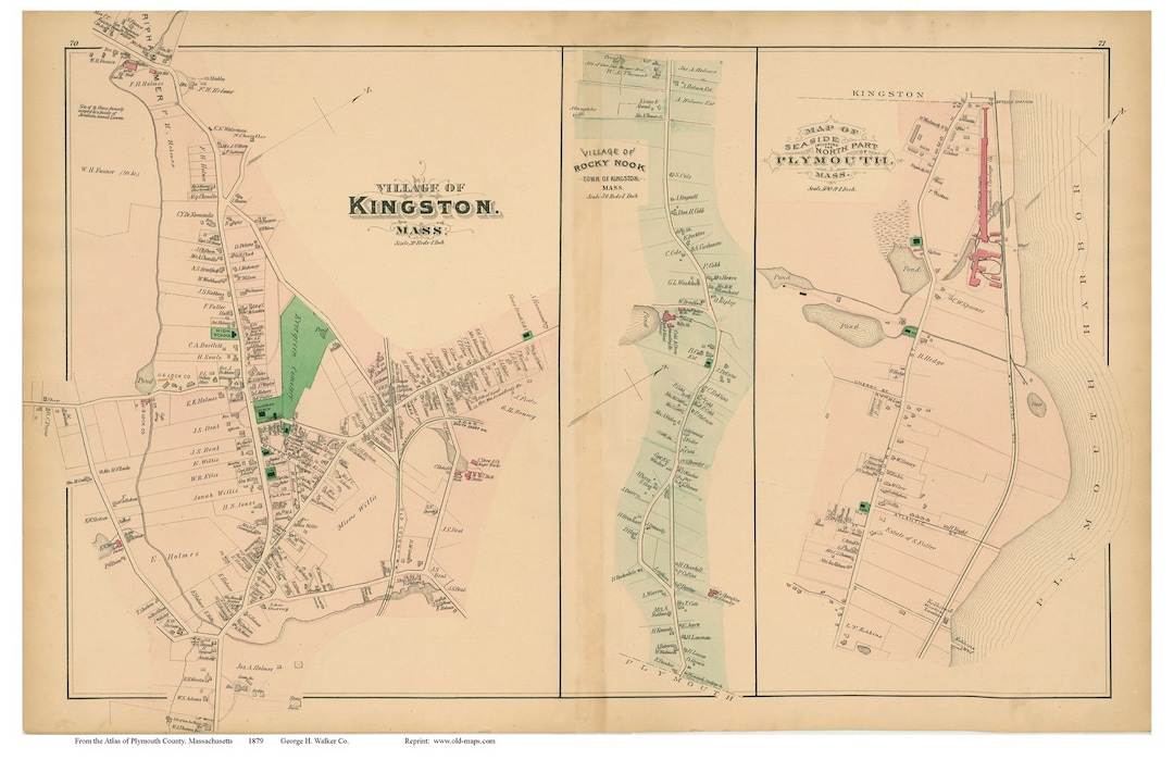 Kingston Village, Rocky Nook, North Part of Plymouth 1879 Old Town Map