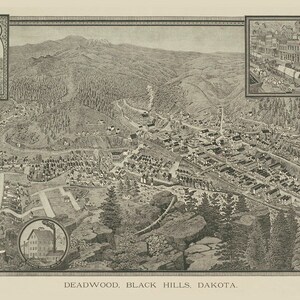Deadwood South Dakota - 1883 - Birds Eye View  Reprint