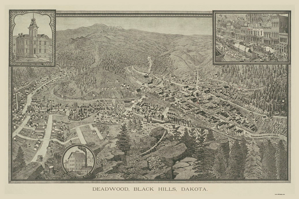 Deadwood South Dakota 1883 Birds Eye View Reprint Etsy
