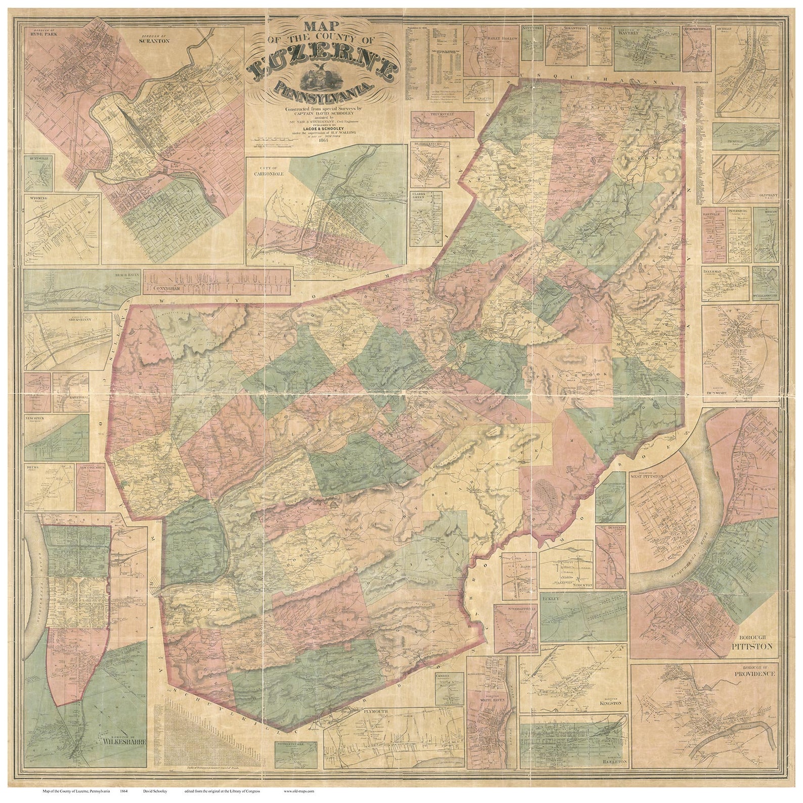 Luzerne County Pennsylvania 1864 Wall Map With Homeowner Etsy