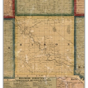 Huron 1860 Old Town Map with Homeowner Names - Catville - Michigan - Reprint Genealogy - Wayne County MI TM
