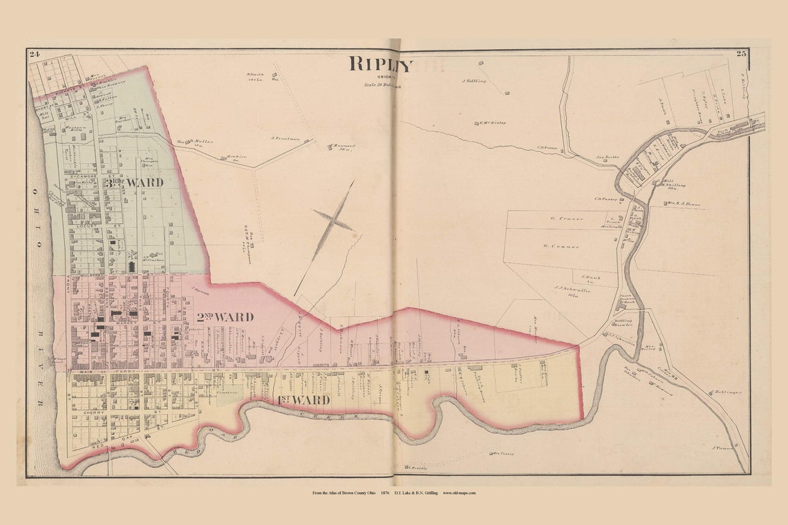 Ripley 1876 Old Town Map Reprint in Union Township Brown - Etsy