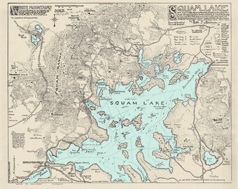 Squam Lake Fishing Map Squam Lake 1920 Map Custom Reprint Colored Water New | Etsy