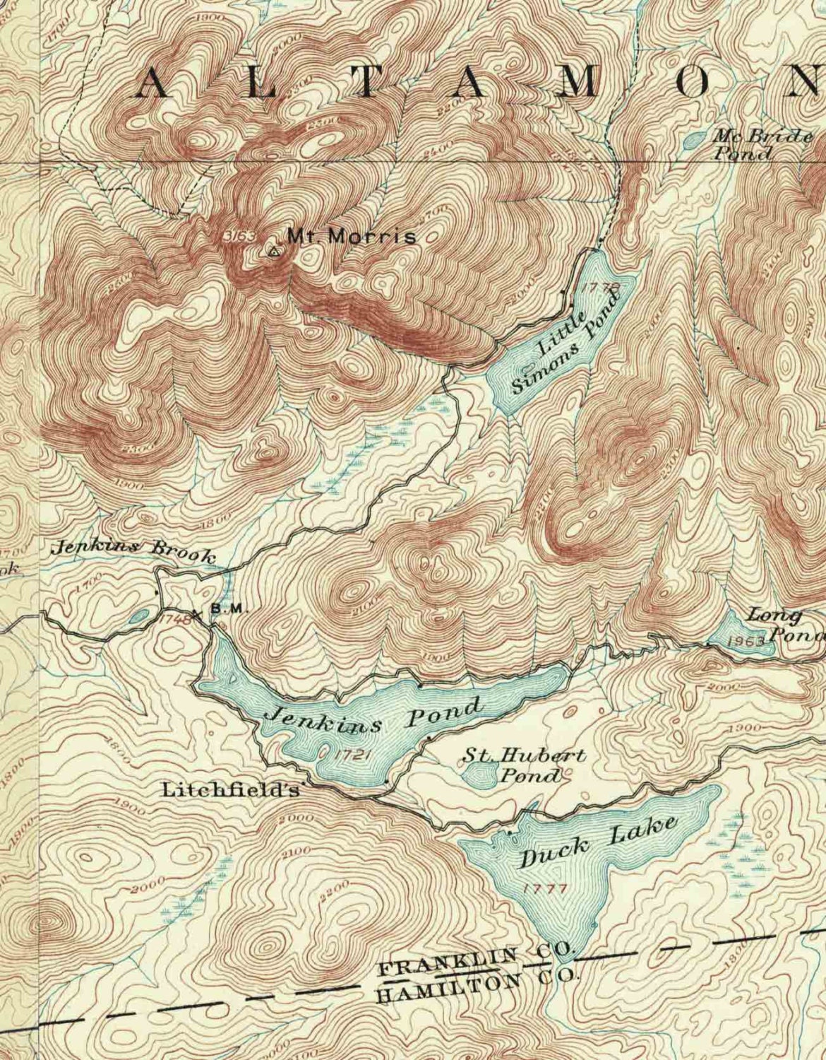 Tupper Lake 1907 USGS Old Topographic map Little Tupper Lake Etsy
