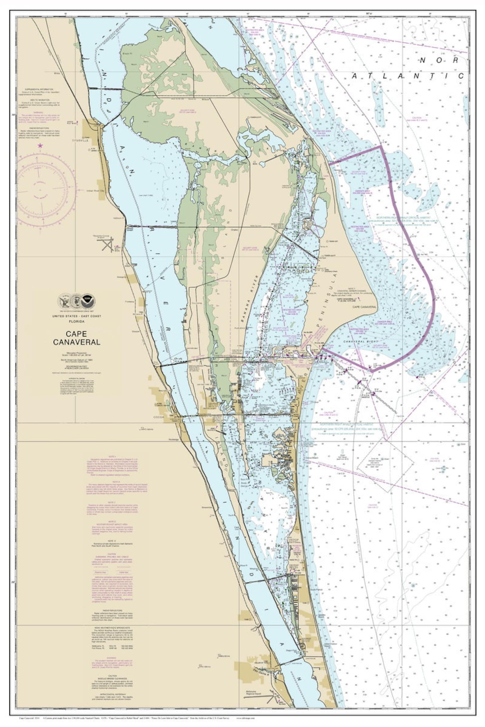 Cape Canaveral 2014 Nautical Map Florida Custom Print 180000 1147611484 Reprint Etsy