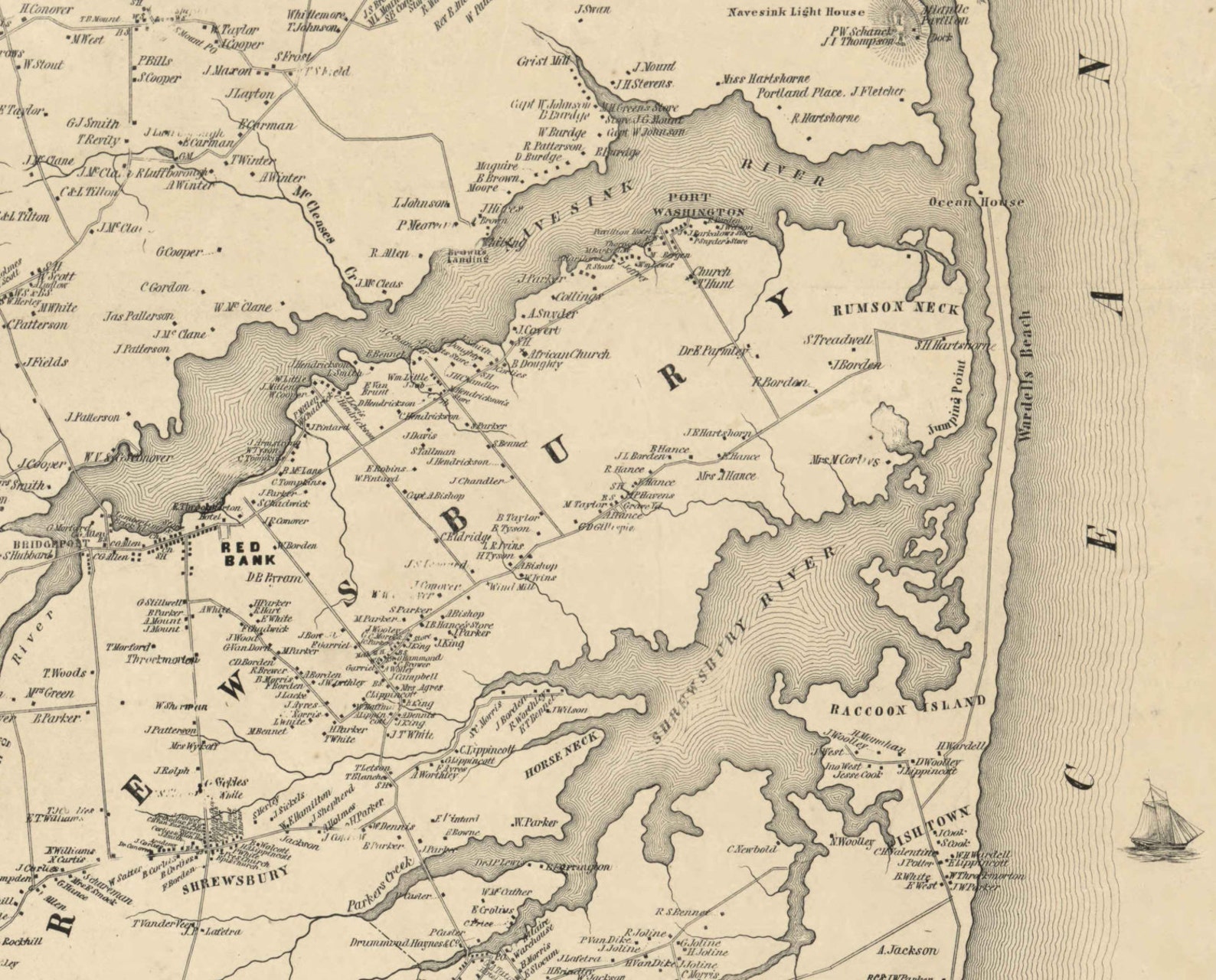 Monmouth County New Jersey 1851 Old Wall Map Reprint with Etsy