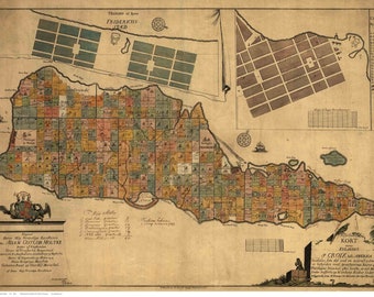 St Croix 1754b  - Early Landowners - Genealogy - Old Map Reprint Dutch Caribbean Virgin Islands West Indies Separate Islands