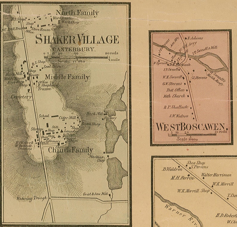 Merrimack County New Hampshire 1858 Old Wall Map Reprint Etsy