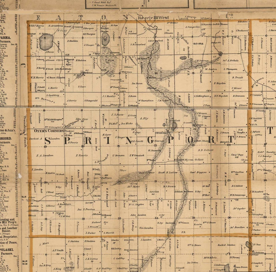 Jackson County Michigan 1858 Wall Map Reprint With Homeowner Etsy