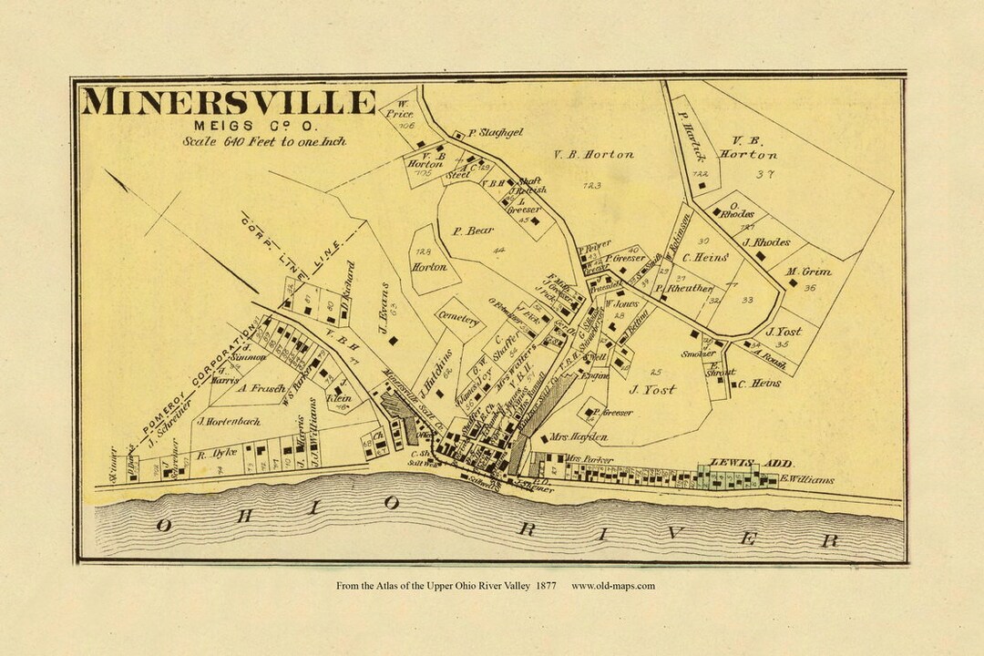 Minersville 1877 Old Town Map Meigs County Ohio Valley Atlas Etsy