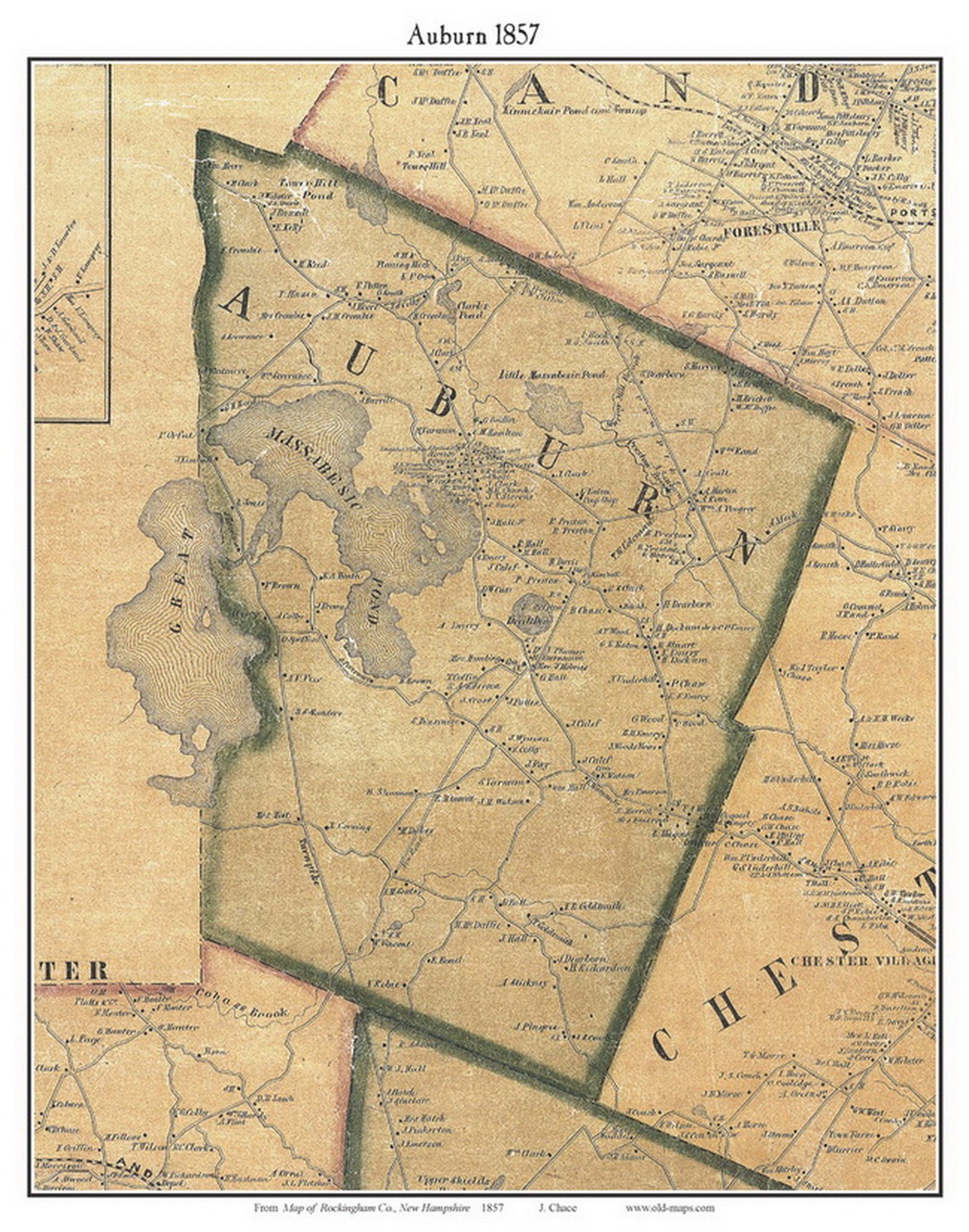 Auburn 1857 Old Town Map With Homeowner Names New Hampshire Etsy