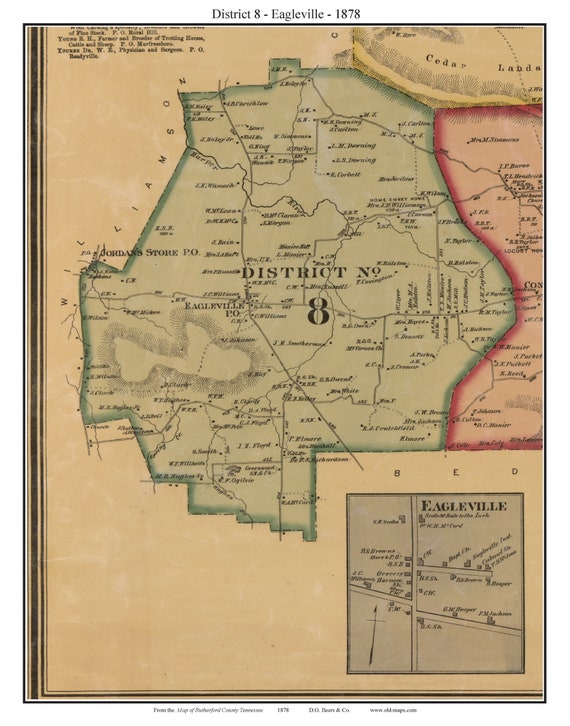 District 8 Eagleville 1878 Old Town Map with Homeowner Names Etsy