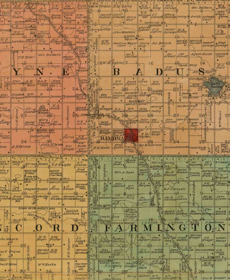 Lake County South Dakota 1899 Old Wall Map With Landowner Etsy