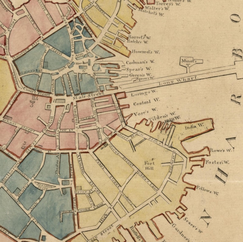 Boston 1805 Map by Carleton Reprint