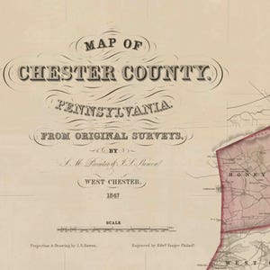 Chester County Pennsylvania 1847 Old Wall Map With Homeowner - Etsy
