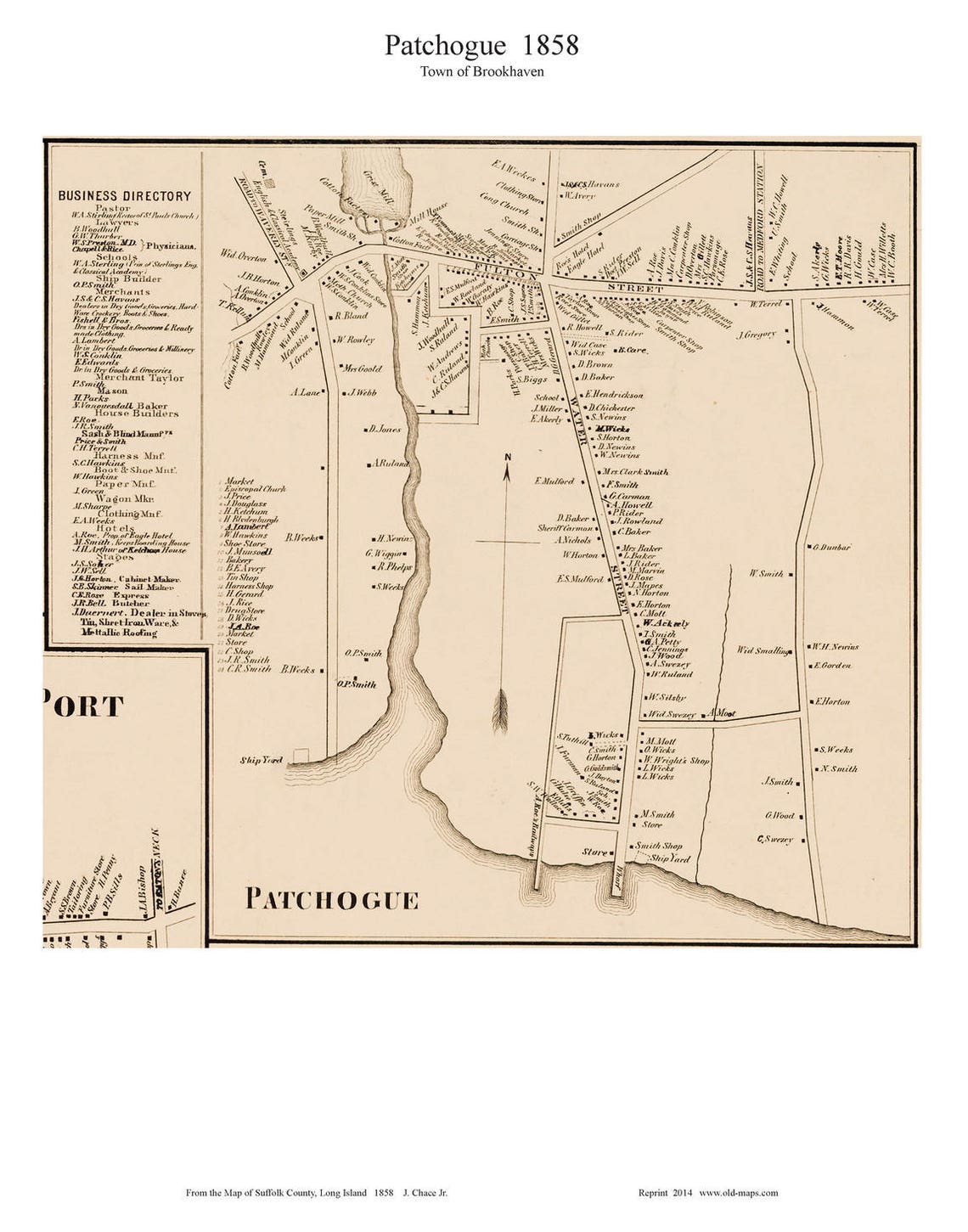Patchogue Village New York 1858 map Brookhaven Suffolk Co. Etsy