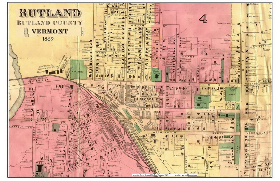 Rutland Vermont 1869 LAMINATED Map Reprint With Homeowner Etsy