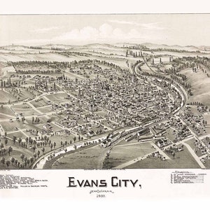Evens City Pennsylvania - 1900 - Birds Eye View Reprint