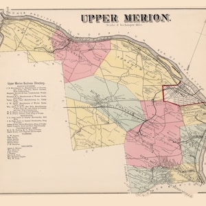 Upper Merion 1871 Old Town Map Homeowner Name Bridgeport King of Prussia Pennsylvania Genealogy Reprint-Montgomery County PA TM Atlas