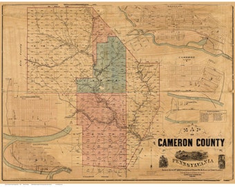Cameron County Cad Map Cameron County Pennsylvania 1870 Old Wall Map With Homeowner Etsy Canada
