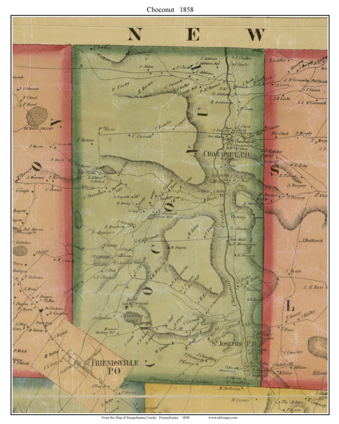 Choconut 1858 Old Town Map With Homeowner Names Friendsville Etsy