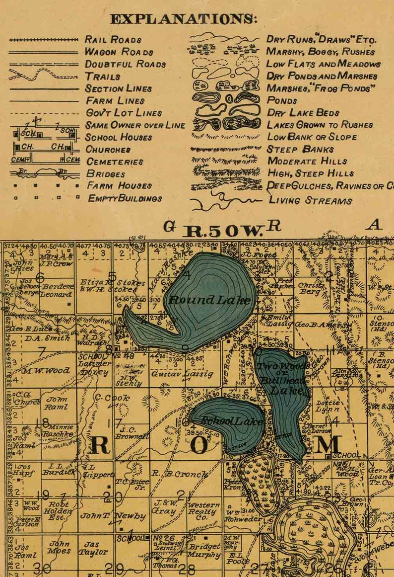 Deuel County South Dakota 1898 Old Wall Map With Landowner Etsy