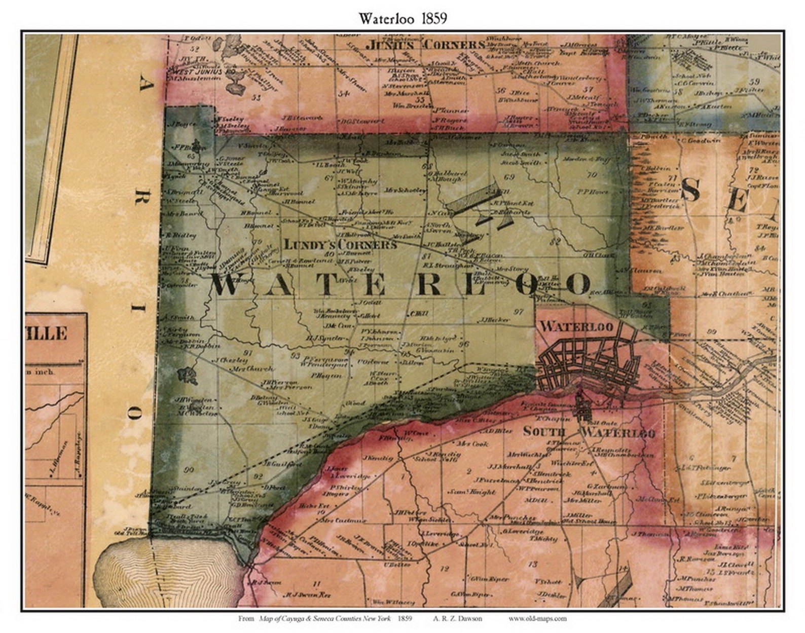 Waterloo 1859 Old Town Map With Homeowner Names New York Etsy
