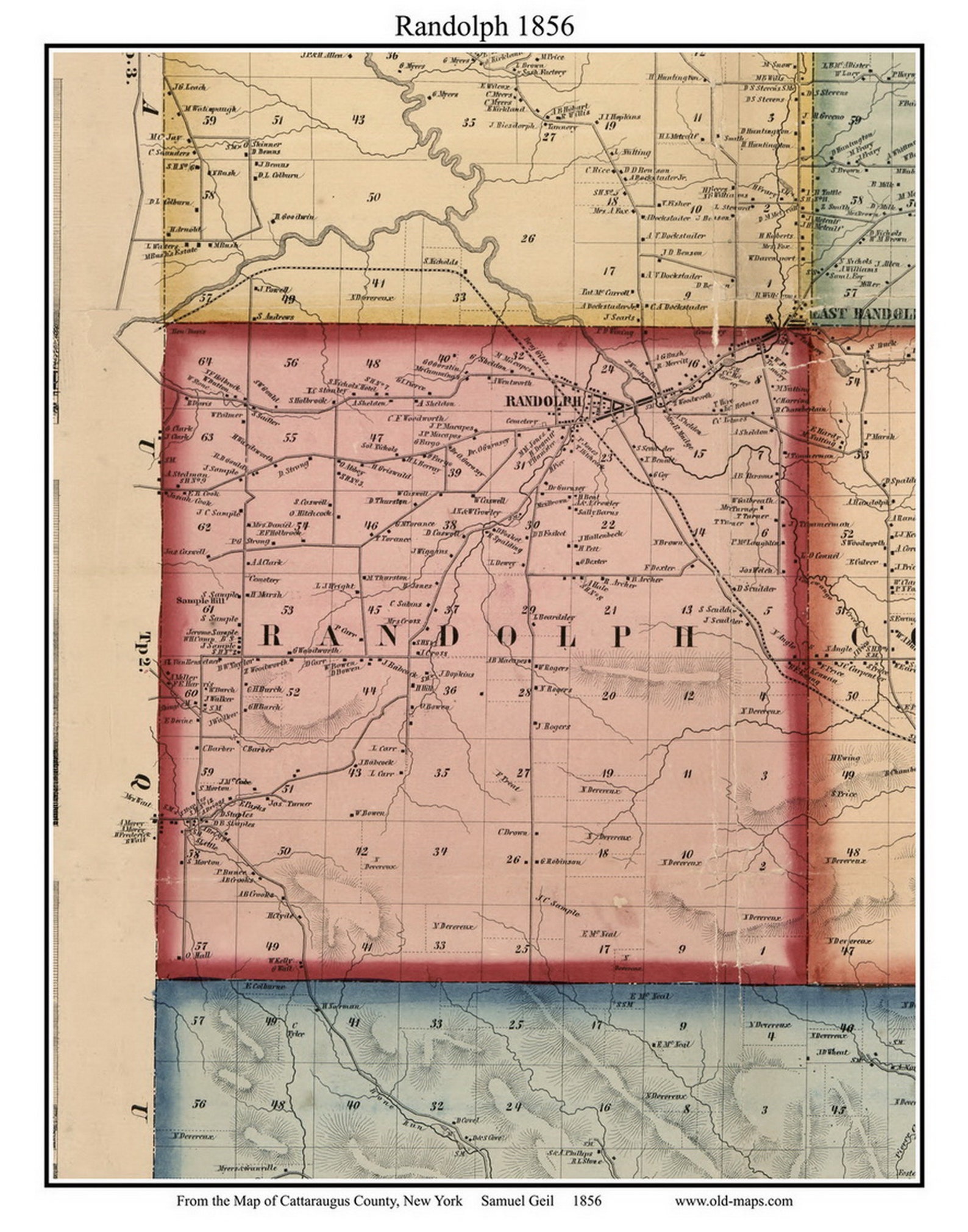 Randolph New York 1856 Map Homeowners Names Cattaraugus Co. Etsy